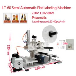 LT-60 Semi Automatic Pneumatic Flat Wrapping Labelling Machine Jar Cans Bottle Labelling Device Label Dispenser Equipment