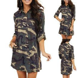 Casual Dresses Long Sleeve Camouflage Pockets Fashion Womens Neck Dress Blouse Summer Size 10 Formal For Women