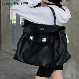 Tote Bag 50cm 2024 New High Capacity Genuine Leather Business Luggage 50 Black Silver Large Shoulder Trendy Wom