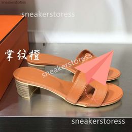 Genuine Sandal Oran Slipper Oranss Daily 2024 Thick for Women Classic Wearing Leather High Heeled Lady Summer Toe Oasis French Slippers FOYN