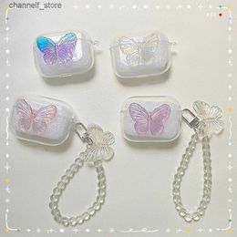 Earphone Accessories For Redmi Buds 3 Lite Case Luxury Crystal Butterfly Keychain Shell Silicone Clear Earphone Protect Cover BoxY240322