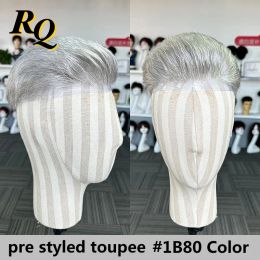 Toupees Toupees Pre Styled Thin Skin Men Toupee 1B80 Color Human Hair Men 0.04mm Replacement Systems Hair Piece Protesis Capilar Hombre Ma