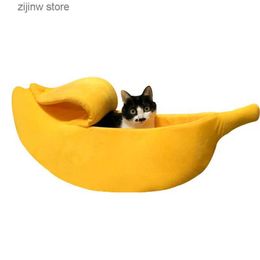 Cat Beds Furniture Banana Cat Bed House Cute Banana Puppy Cushion Kennel Warm soft Pet bet cat Supplies Mat Beds for Cats Kittens Y240322