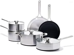 Cookware Sets Mira Tri-ply Stainless Steel 10 Piece Pots And Pans Set Including Ceramic Nonstick Frying Pan Induction