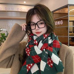 Scarves Christmas Plaid Knitted Scarf Casual Keep Warm Striped Cold Proof Versatile Women