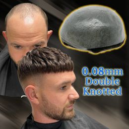 Toupees 0.08mm Thickness PU Poly Base Double Knotted Toupee Human Hair Durable Time Long Lifespan Men's Capillary Prothesis