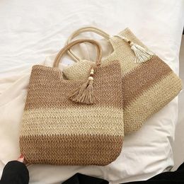 Shoulder Bags Summer Hand-Woven Handbags Contrast Color With Tassels Weaving Underarm Bag Large-Capacity Handmade Fashion For Seaside