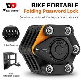 WEST BIKING Bicycle Folding Lock 4 Code Digits Anti-theft Lock Portable E-Bike Scooter Password Foldable Lock Cycling Accessory 240308