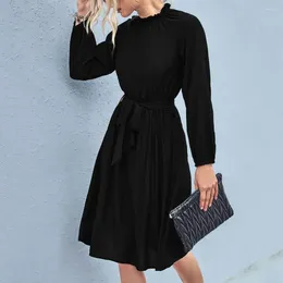 Casual Dresses Women Short Formal Dress Long Sleeve Solid Colour Soft Breathable Non-Fading All-Match Cocktail Party