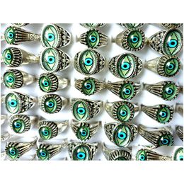 Band Rings Wholesale 30 Mix Eyeball Ring Unique Design Evil Eyes Sier Vintage Men Women Punk Rocker Cool Bands Man Boy Jewel Dhgarden Dhmb0