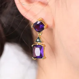 Dangle Earrings Fashion Square Purple Crystal Drop For Women Girls 2024 Elegant Bridal Engagement Wedding Jewellery Party Gifts