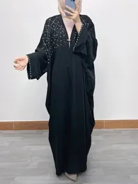 Ethnic Clothing Ramadan Abaya For Women Dress Eid Muslim Batwing Sleeve Morocco Pearls Abayas Cardigan Diamonds Long Robe Arab Jalabiya