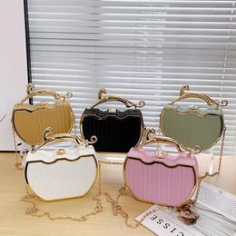 Drawstring Women Brand Design Gold Edge Crossbody Bag Ladies Versatile Texture Chain Metal Box Stripe Printed Female's Handbag