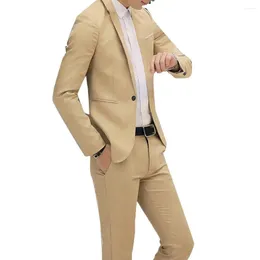 Men's Suits 2Pcs Office Business Men High Quality Solid Colour Lapel Long Sleeve Slim Blazer Pants Suit Comfortable To Wear For