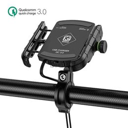 Cell Phone Mounts Holders Motorcycle Phone Mount Charger USB QC 3.0 36W Fast Charging Anti-Slip Aluminum Alloy Mounting Base Handlebar Cell Phone Holder 240322