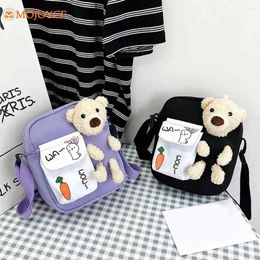 Shoulder Bags Lovely Girl Cute Bear Pouch Small Pocket Nylon Satchel Zipper Female Crossbody Bag Adjustable Strap For Student College