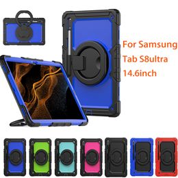 Handle Grip Armour Tablet Case For Samsung Galaxy Tab S8Ultra 14.6 inch S8 S9 Ultra 360 Rotation Kickstand Shockproof Kids Safe Protective Cover +PET Film+Shoulder Strap