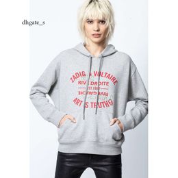 Jeans roxo outono e inverno novo nicho francês zv impresso diamante quente com capuz solto velo puro algodão cinza pelúcia hoodie para mulher