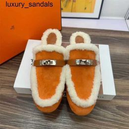 Oz Mules Shoes Fur Wool Genuine Leather Mao Women 2023 with Velvet Lock Cotton