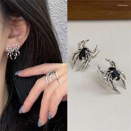 Stud Earrings Gothic Retro Old Spider Zircon Women Fashion Design Black Earring Party Jewellery Gifts Wholesale