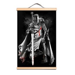 Masonic Knights Templar Scroll Posters with Solid Wood Axis Vintage Crusader Warrior Wall Hanging Painting For Rooms andy Offices CD31