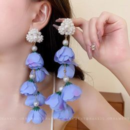 Dangle Earrings Pearl Mesh Flower French Vintage Long Style Tassel Fashion Earings Jewelry