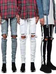 Mens Casual Straight Jeans Retro Slim Skinny Jeans Fashion Stylist Ripped Men Hip Hop Light Blue Denim Pants8798330