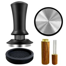 51mm WDT Tool Calibrated Spring Loaded, Press with Silicone Mat, 100% Flat Stainless Steel Base Tamper for Espresso Coffee Hine (51mm, Black)
