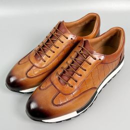 New men's leather shoe head layer cowhide daily outdoor casual lace-up hand-made large size shoes Zapatos Hombre a38