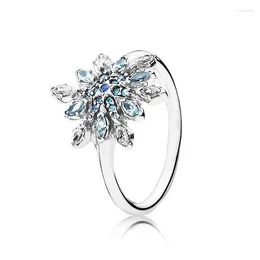 Cluster Rings Authentic 925 Sterling Silver Crystallised Snowflake Fashion Ring For Women Gift DIY Jewelry