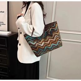 Colourful Knitted Tote Bag Fashion Bohemian wind retro hundreds Crochet Bag Shopping bags Large Capacity shoulder bag Commuter bag Designer Shoulder handbag