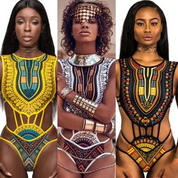 Sexy Women Ethnic Floral Swimsuit African Bathing Suit High Waist Printed Cover Up Bikini Set Bathers Swimwear Beachwear 240320