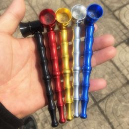 COOL Colorful Aluminium Alloy Pipes Filter Screen Bowl Portable Bamboo Joint Handle Removable Herb Tobacco Cigarette Holder Smoking Handpipes DHL