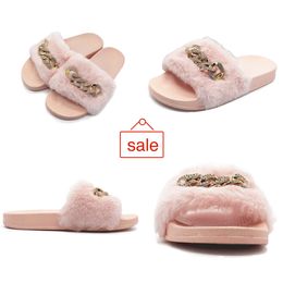 Fashions Comfort In stock autumn and winter chain flash diamond fluffy slippers indoor and outdoor fluffy flat warm flip-flops