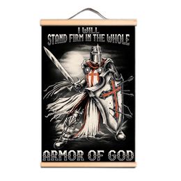 Knights Templar Wall Hanging Flag Banner Vintage Room Office Wall Decoration Christ Crusades Armor Warrior Posters Canvas Art Print Scroll Painting AB10