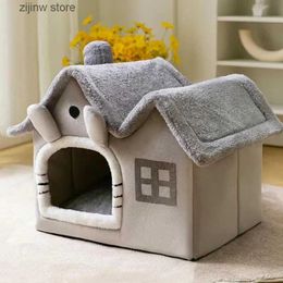 Cat Beds Furniture Double decker roof cats nest Four Seasons Universal House small dog bed warm detachable and washable pet supplies Y240322