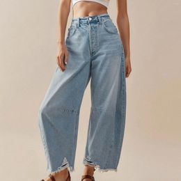 Women's Jeans Women Baggy Wide Leg Barrel Boyfriend Cropped Hem Denim Pants For Ladies Loose Female Pantalones De Mujer