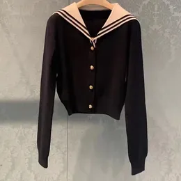 Women's Jackets Early Spring Of 2024 The Navy Collar Girlish Short Sweater Coat Sweet Knit Cardigan Slim Top