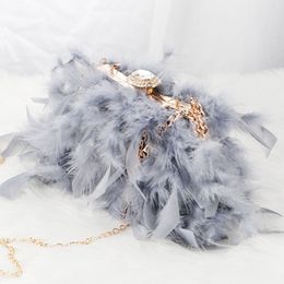 Luxury Feathers Evening Bag Clutch Handbag Chain Shoulder Bag Elegant Crossbody Bag for Wedding Banquet Party DHL Shipping