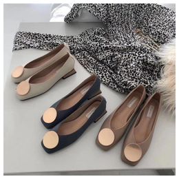 Casual Shoes DISCVRY Women Flats Low Wooden Heel Ballet Square Toe Shallow Buckle Brand Slip On Loafer Big Size 35- 41 Mujer