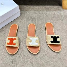 2024New Slippers straw weave sandals Slide Casual shoes Mules loafer Women CEL luxury Designer Mule sexy flat comfort With box Men Sliders INE brown Shoe sandale girl