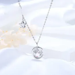 Pendants High Quality Moon Stone Women's Pure Silver Triangle Net Red Jewellery Star Short Pendant Necklace