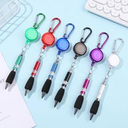 Metal Retractable Ring Lanyard Stationery Pull Rope Ballpoint Pen Neutral Easy Buckle Writing Tools