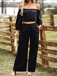 Women's Two Piece Pants In Fashion Two-piece Set Woman Sexy Club Spring Elegant Commuting Off Shoulder Top Solid Colour Cropped Pant Clothing