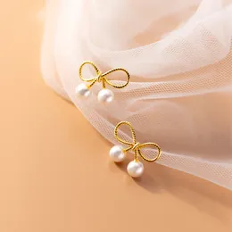 Stud Earrings LAVIFAM 925 Sterling Silver Sweet Hollow Bow Bowknot Small For Woman Girl S925 Shell Pearls Earring Jewellery