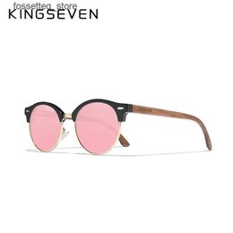 Sunglasses KINGSEVEN Walnut Round Mens Sunglasses Women Wood Polarised UV400 Glasses Handmade High Quality Anti-reflection Eyewaer L240322