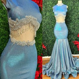 Aso Sier Arabic Ebi Mermaid Prom Dresses Beaded Crystals 섹시한 저녁 형식 파티 두 번째 리셉션 생일 약혼 가운 드레스 ZJ