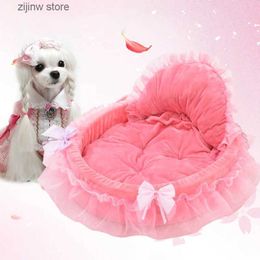 kennels pens Cute Bow Lace Dog Bed Mini Dog Mat Sleep Mat on the Floor Warm Mat Detachable Pet Dog Basket Pet Bed Furniture Y240322