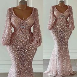 Arabic Pink Ebi Aso Mermaid Prom Dresses Sequined Lace Sexy Evening Formal Party Second Reception Birthday Engagement Gowns Dress ZJ