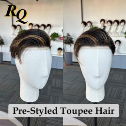 Toupees Toupees Pre Styled Full Lace Base Toupee Peruk Male Hair Prosthesis Breathable Human Hair Ombre Color Toupee For Men System Unit